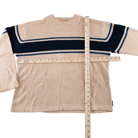 American Eagle Outfitters Beige & Navy Striped Sweater Men's Large Y2k 90s - Picture 3 of 4
